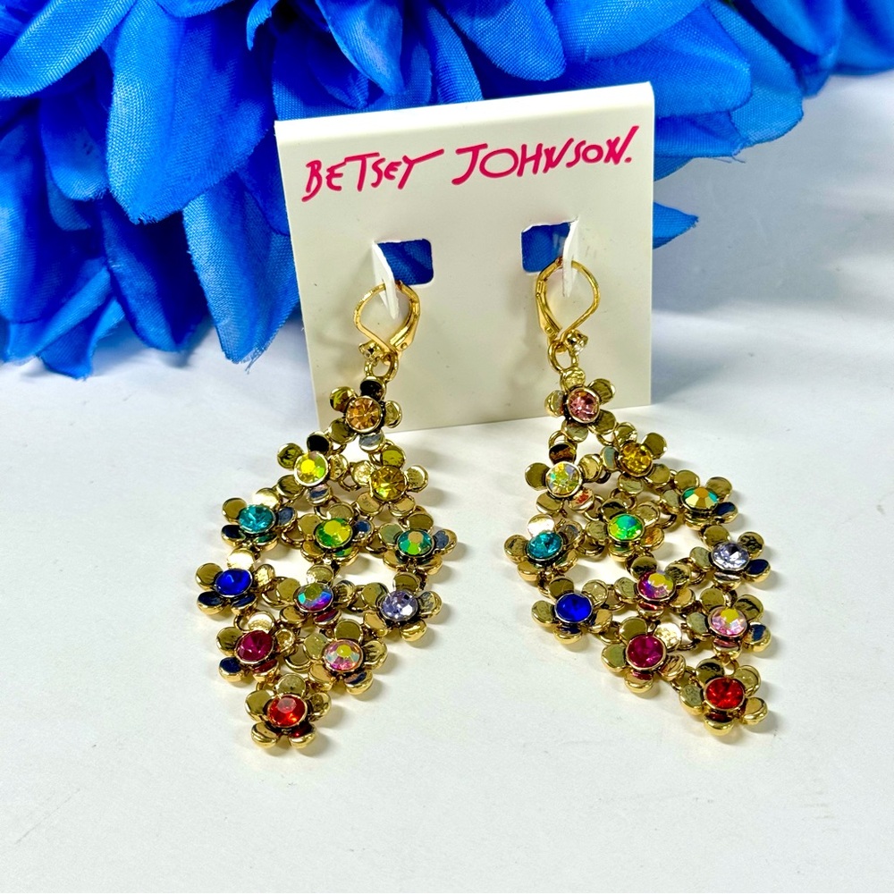🌸SUPER SALE! BETSEY FLORAL CRYSTAL EARRINGS - Picture 1 of 8